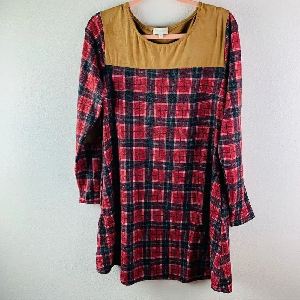 Simply Southern Faux Suede Plaid Dress‎
